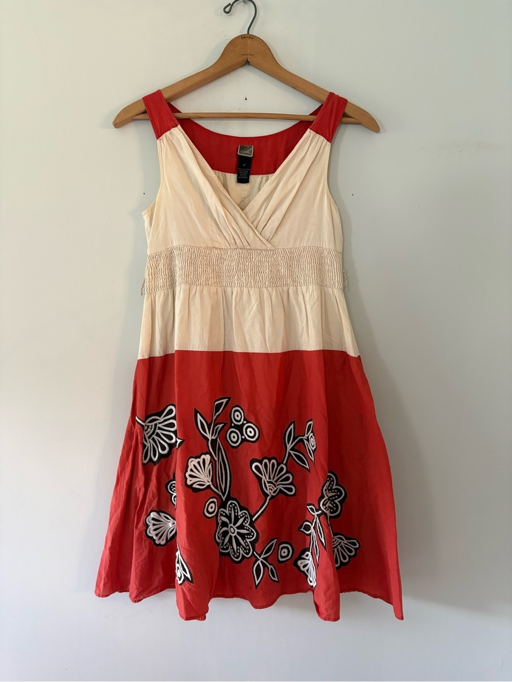 Anthropologie Lithe Luce Della Luna Dress Orange Cream Floral Applique Size 4